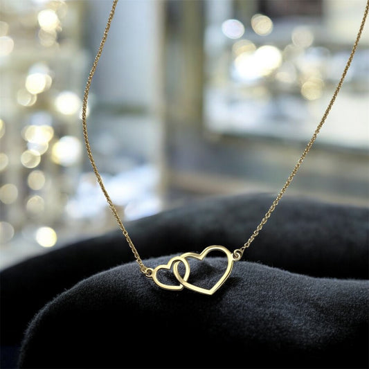 9ct Yellow Gold Rolo Chain, Two Hearts, 18" Necklace