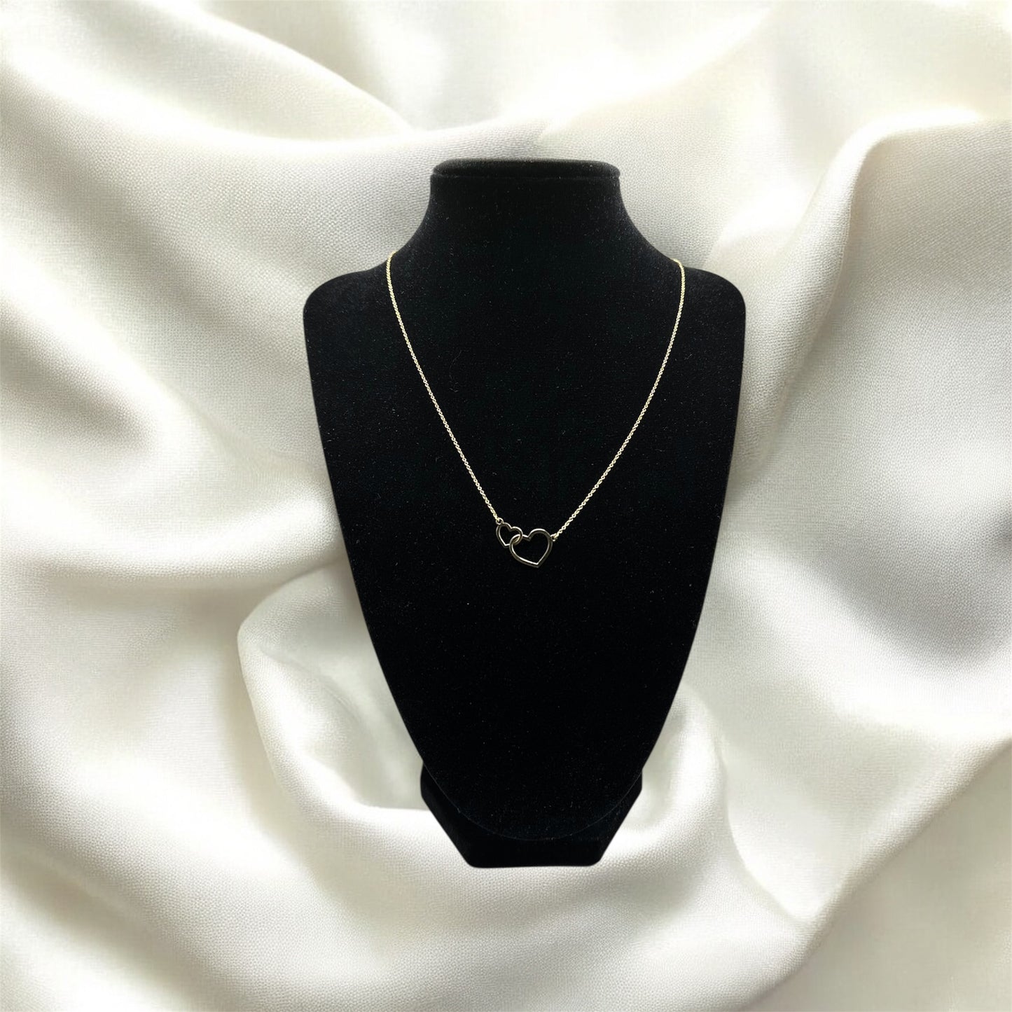 9ct Yellow Gold Rolo Chain, Two Hearts, 18" Necklace