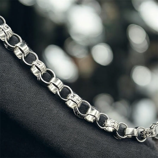 Silver 8.0mm Plain & Engraved Link Belcher Bracelet