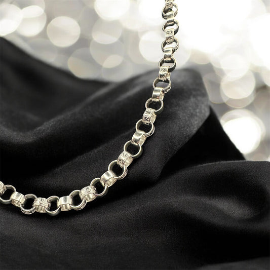 Silver 8.0mm Plain & Engraved Link Belcher Chain