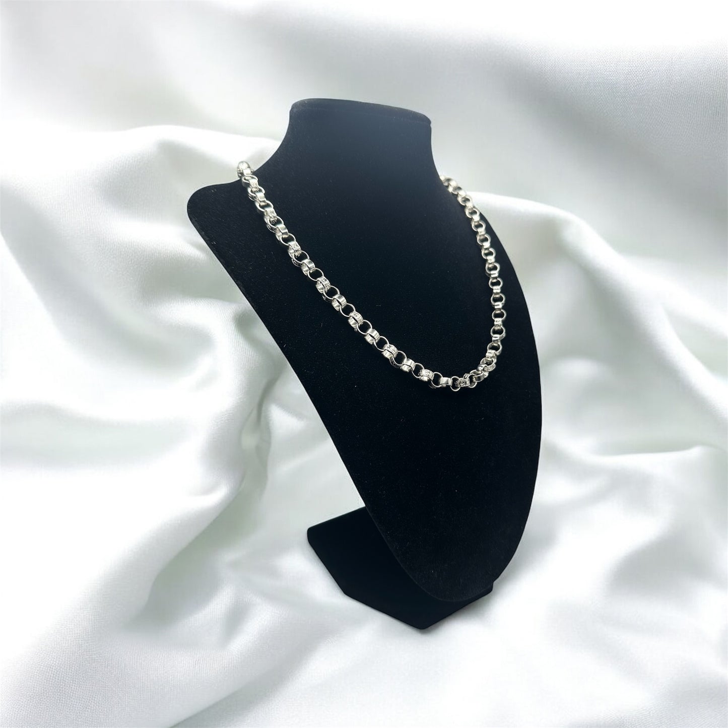 Silver 8.0mm Plain & Engraved Link Belcher Chain