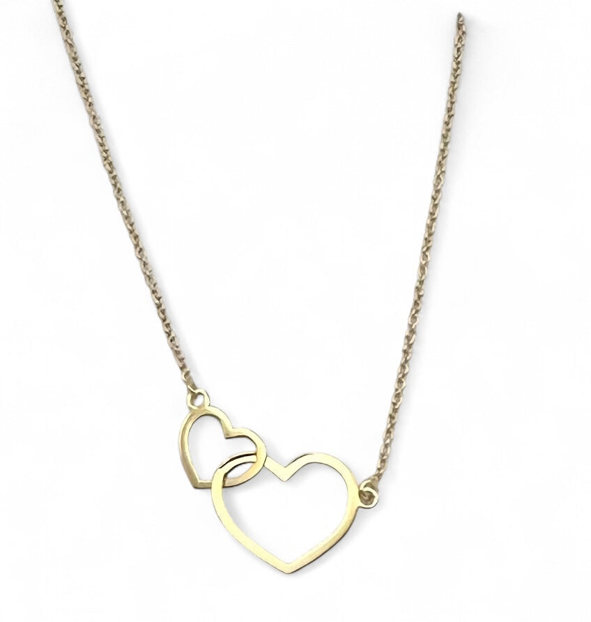 9ct Yellow Gold Rolo Chain, Two Hearts, 18" Necklace