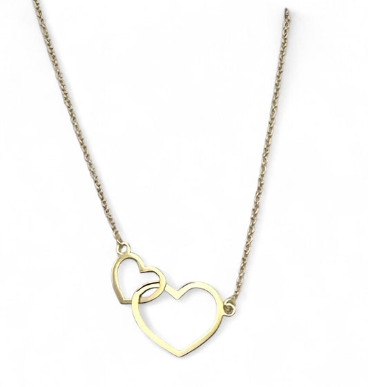 9ct Yellow Gold Rolo Chain, Two Hearts, 18" Necklace